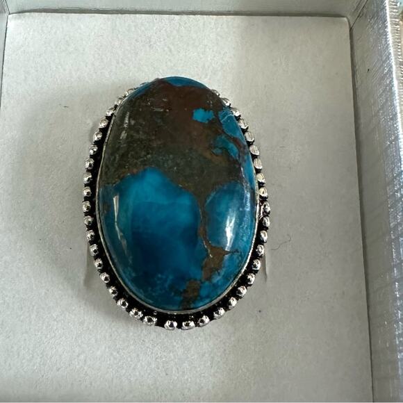 💕 Turquoise gemstone silver overlay stamped 925 ring size 9 - Picture 3 of 3